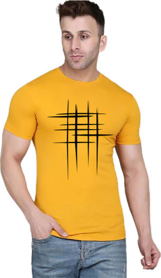 LEO ART Graphic Print Men Round Neck Yellow T-Shirt