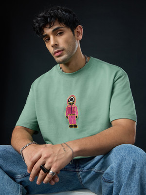 The Souled Store Printed Men Round Neck Green T-Shirt