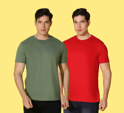 WOOSTRO Solid, Printed, Typography Men Round Neck Red, Green T-Shirt
