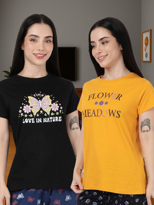 Kryptic Printed Women Round Neck Multicolor T-Shirt