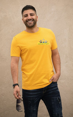 Styles Edict Printed Men Round Neck Yellow T-Shirt