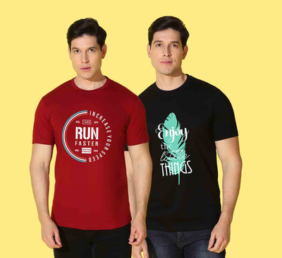 WOOSTRO Printed Men Round Neck Multicolor T-Shirt