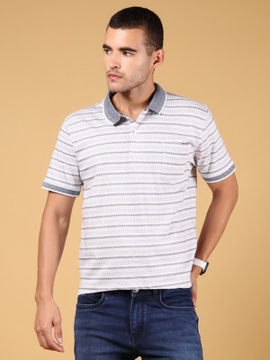 V-MART Printed Men Polo Neck White T-Shirt