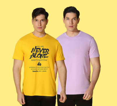 WOOSTRO Printed, Solid Men Round Neck Yellow, Purple T-Shirt