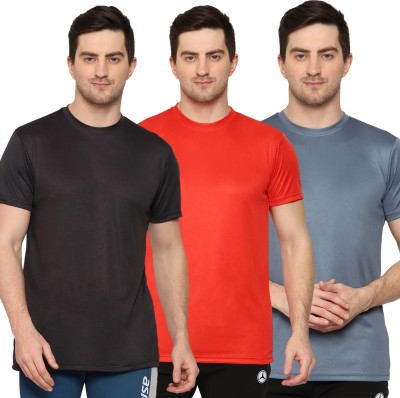 Teamsprint Solid Men Round Neck Black, Red, Grey T-Shirt