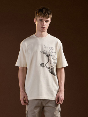 THE BEAR HOUSE Printed Men Round Neck Beige T-Shirt