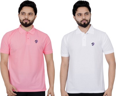 La Milano Solid Men Polo Neck White, Pink T-Shirt