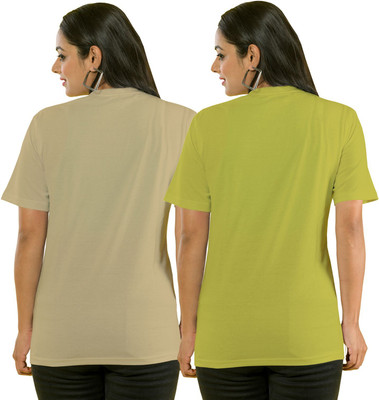 HouseOfCommon Solid Women Round Neck Multicolor T-Shirt