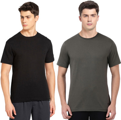 JOCKEY Solid Men Round Neck Black, Dark Green T-Shirt