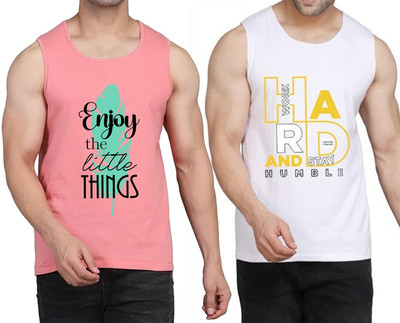 WOOSTRO Printed Men Round Neck Pink, White T-Shirt