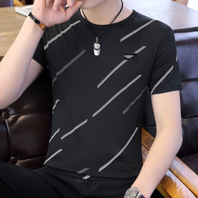 THUNDER PLANET Striped Men Round Neck Black T-Shirt