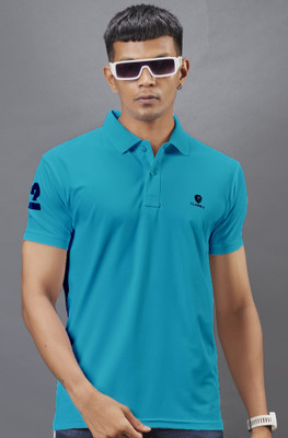 3BROS Solid Men Polo Neck Blue T-Shirt