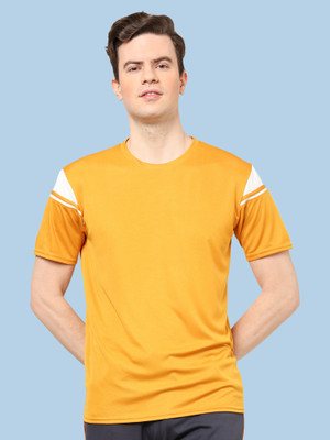 TQH Solid Men Round Neck Yellow T-Shirt