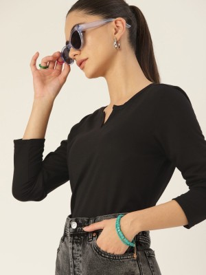 Dressberry Solid Women Round Neck Black T-Shirt