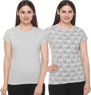 HouseOfCommon Printed Women Round Neck Multicolor T-Shirt