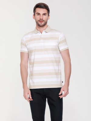 Urbanor Striped Men Polo Neck Beige, White T-Shirt
