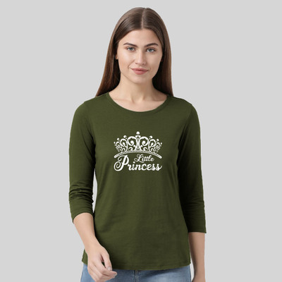 Nilan Tees Wear Printed Women Round Neck Dark Green T-Shirt
