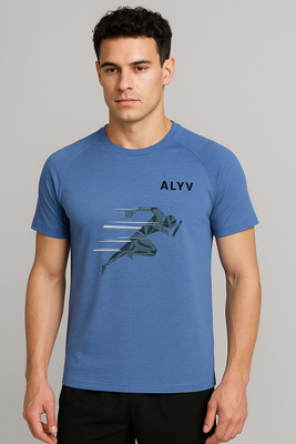 alyv Printed Men Round Neck Blue T-Shirt