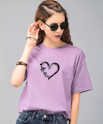 Earthstick Printed Women Round Neck Purple T-Shirt