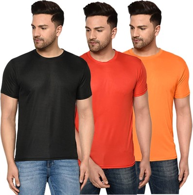 jmenterprise Solid Men Round Neck Black, Red, Orange T-Shirt