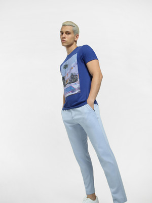 JACK & JONES Printed Men Round Neck Blue T-Shirt