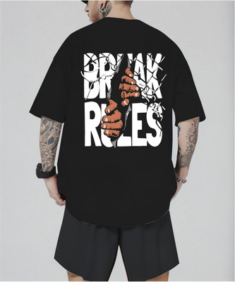 TB Blue Printed, Typography Men Round Neck Black T-Shirt