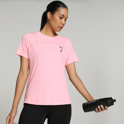 PUMA Solid Women Round Neck Pink T-Shirt