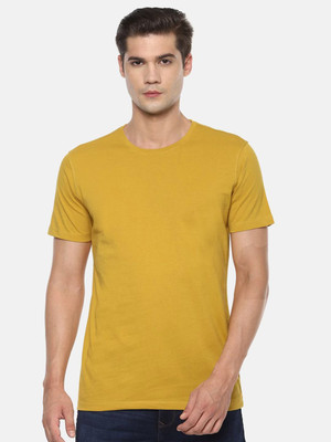 OrrganicChics Solid Men Round Neck Yellow T-Shirt