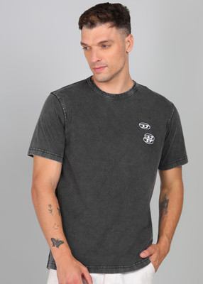 DIESEL Solid Men Round Neck Grey T-Shirt
