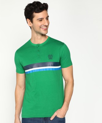 PROVOGUE Striped Men Round Neck Green T-Shirt