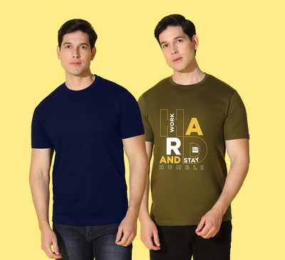 WOOSTRO Printed Men Round Neck Blue, Green T-Shirt