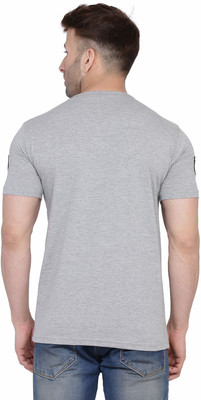GEUM Solid Men Round Neck Silver T-Shirt