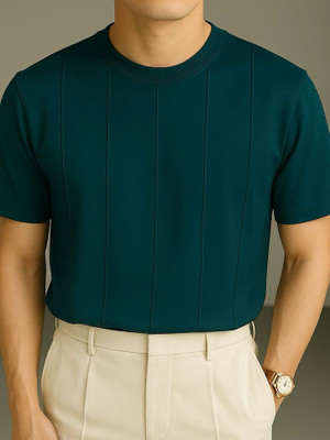 Try This Self Design Men Round Neck Dark Green T-Shirt