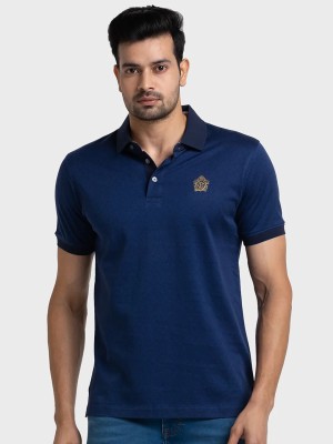 COLORPLUS Printed Men Polo Neck Navy Blue T-Shirt