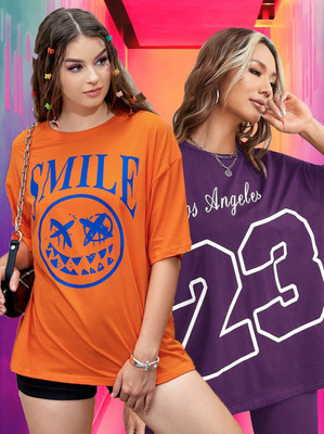 DreamBe Printed Women Round Neck Multicolor T-Shirt