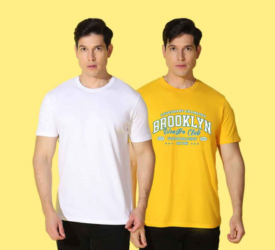 WOOSTRO Printed, Solid Men Round Neck Multicolor T-Shirt