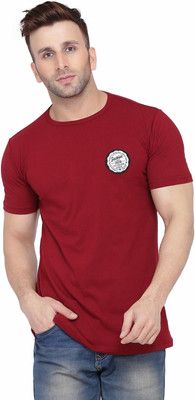 GEUM Printed Men Round Neck Maroon T-Shirt