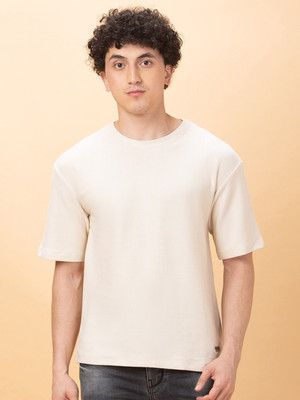 BEING HUMAN Solid Men Crew Neck White T-Shirt