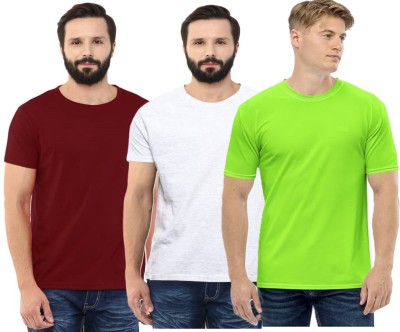 TRULYFEB Solid Men Round Neck Light Green, Maroon, White T-Shirt