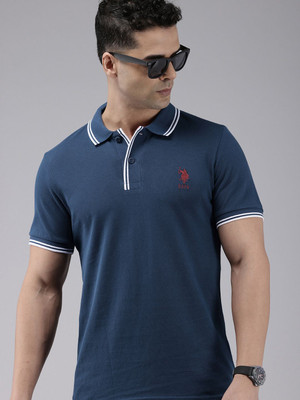 U.S. POLO ASSN. Solid Men Polo Neck Blue T-Shirt