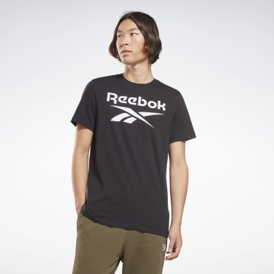 REEBOK Printed Men Round Neck Black T-Shirt