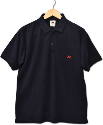 KALOTH Solid Men Polo Neck Dark Blue T-Shirt