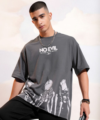 HIGHLANDER Printed Men Round Neck Grey T-Shirt