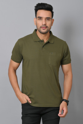 Arbour Solid Men Polo Neck Green T-Shirt