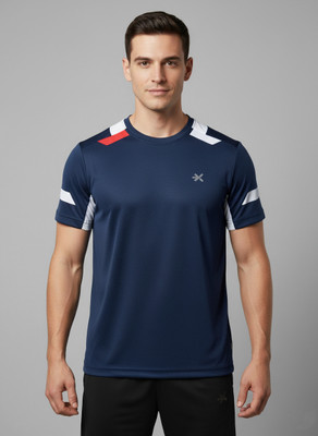 HRX by Hrithik Roshan Colorblock Men Round Neck Dark Blue T-Shirt