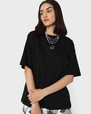 BEWAKOOF Printed Women Round Neck Black T-Shirt