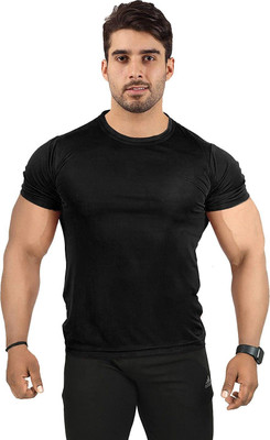 UDI n ADI Solid Men Round Neck Black T-Shirt