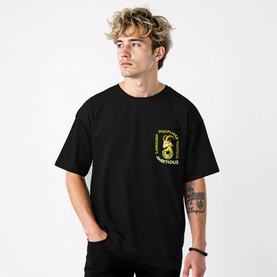 Librone Printed Men Round Neck Black T-Shirt
