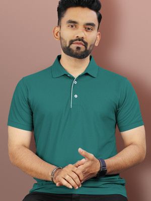 VeBNoR Solid Men Polo Neck Green T-Shirt