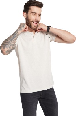 Octave Solid Men Polo Neck White T-Shirt